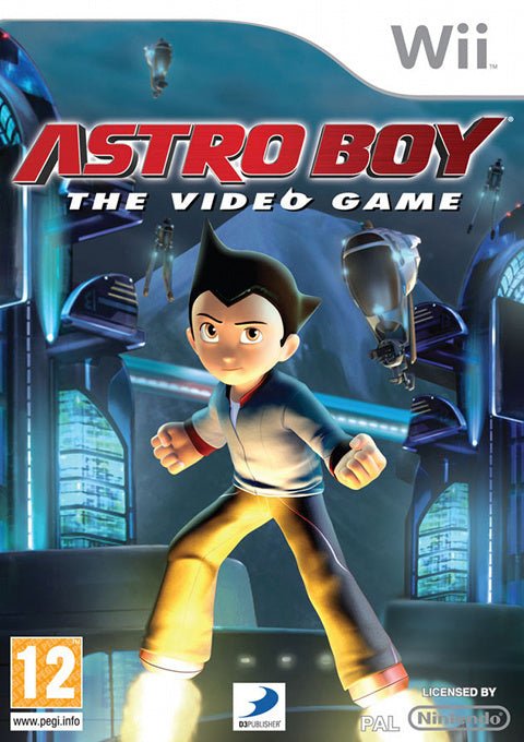 Nintendo Wii Astro Boy The Video Game van D3Publisher, doos voorkant met Astro Boy met raketlaarzen, tweedehands