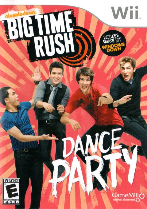Nintendo Wii Big Time Rush Dance Party van GameMill, doos voorkant, Noord-Amerikaanse uitgave met ESRB, tweedehands
