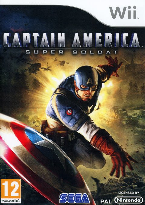 Nintendo Wii Captain America Super Soldier van Sega, doos voorkant met de Franse titel Super Soldat, tweedehands