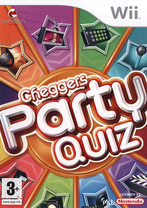 Nintendo Wii Cheggers' Party Quiz van Oxygen Games, quizspel, doos voorkant, tweedehands