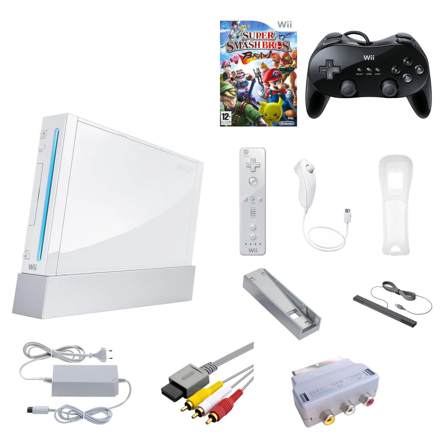 Nintendo-Wii Console - Wit + Super Smash Bros + Classic Controller bundel Tweedehands