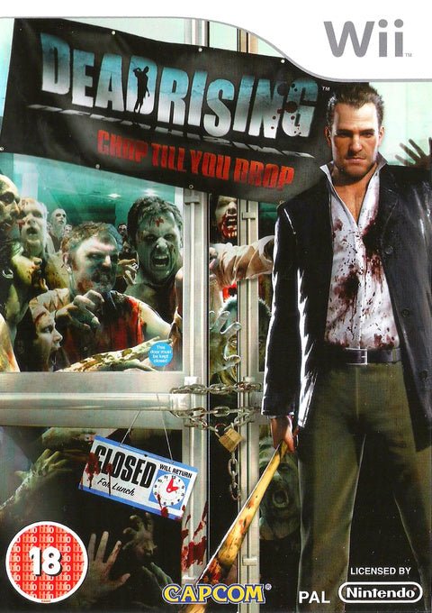 Nintendo Wii Dead Rising Chop Till You Drop van Capcom, doos voorkant met man met honkbalknuppel en zombies, tweedehands