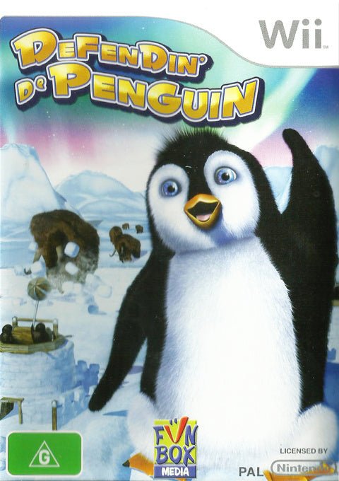 Nintendo Wii Defendin' de Penguin van Funbox Media, doos voorkant met pinguïn, Australische uitgave, tweedehands