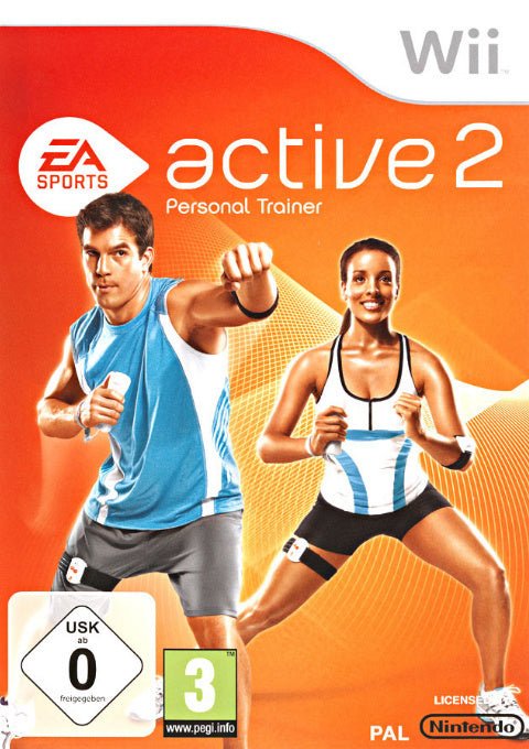 Nintendo Wii EA Sports Active 2 Personal Trainer, doos voorkant met USK 0-label, tweedehands