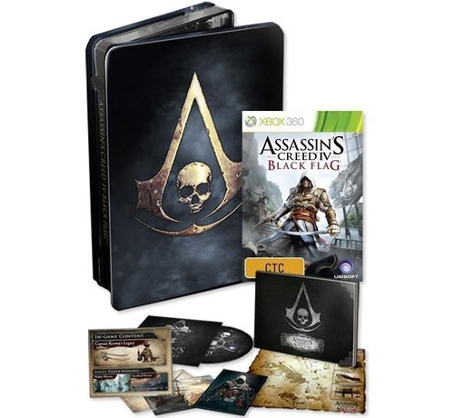 Xbox 360 Assassin's Creed IV Black Flag Skull Edition, inhoud met steelbook, doos, zeekaart en extra's