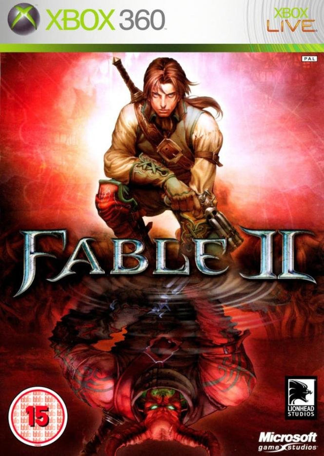 Xbox 360 Fable II van Microsoft Game Studios, doos voorkant met Brits BBFC 15-label, PAL