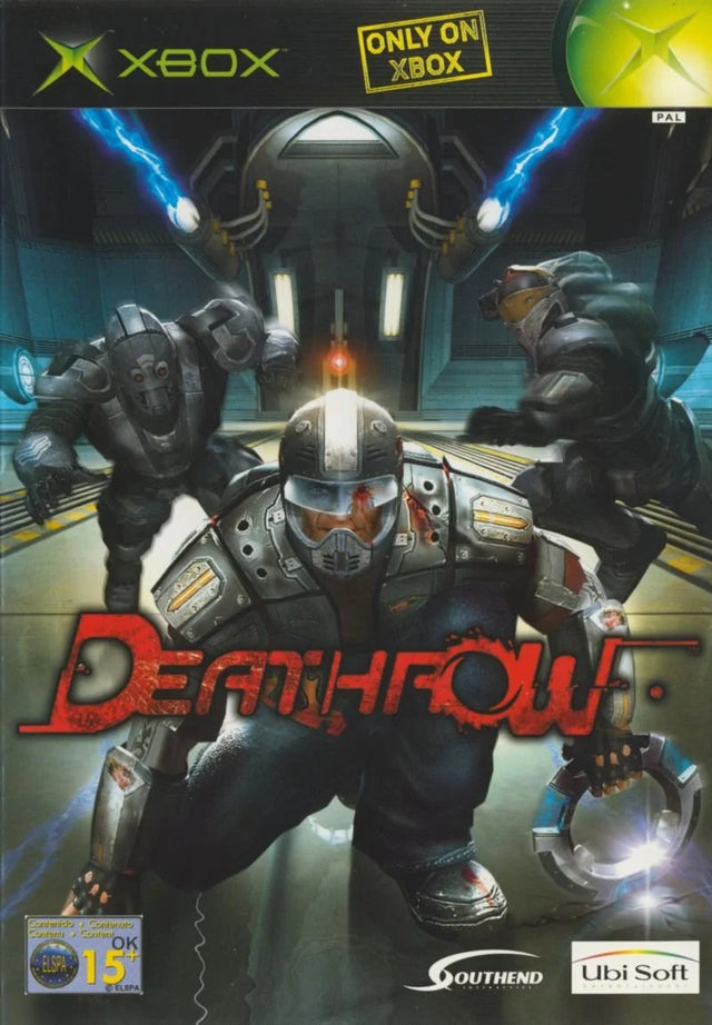 Xbox Deathrow van Ubi Soft, doos voorkant met spelers in gepantserde pakken en helmen, tweedehands