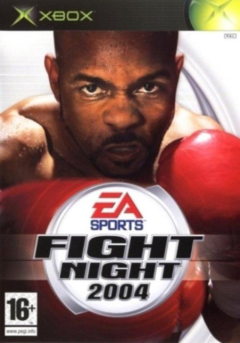 Xbox Fight Night 2004 van EA Sports, doos voorkant met bokser achter rode handschoenen, tweedehands