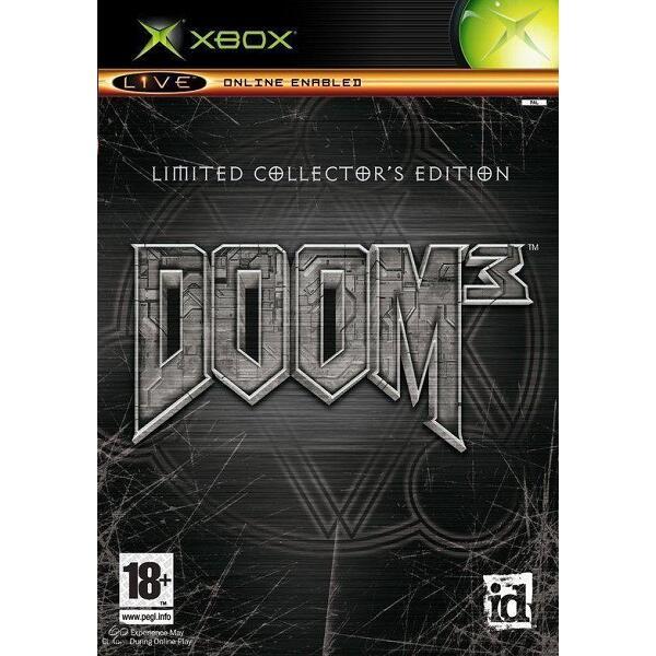 Xbox Doom 3 Limited Collector's Edition, doos voorkant met het metalen Doom 3-logo, tweedehands