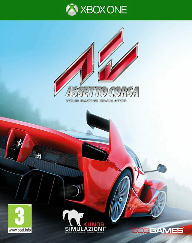 Xbox One Assetto Corsa van 505 Games, doos voorkant met rode sportwagen met achtervleugel, tweedehands