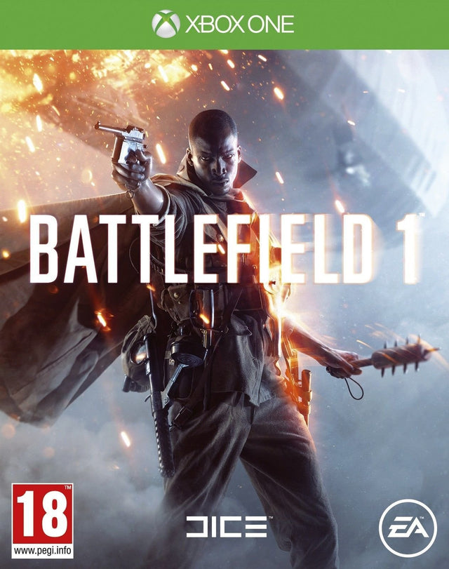 Xbox One Battlefield 1 van EA, doos voorkant met soldaat met pistool en knuppel, tweedehands