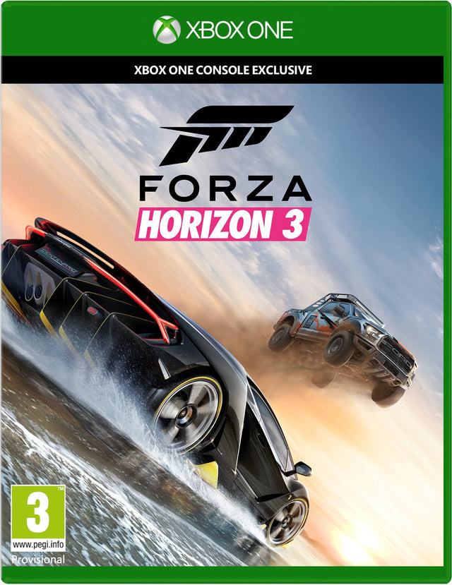 Xbox One Forza Horizon 3 van Microsoft Studios, voorlopige hoes met sportwagen en terreinwagen, tweedehands