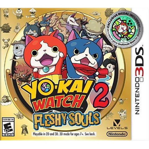 Nintendo 3DS Yo-Kai Watch 2 Fleshy Souls, doos voorkant, Amerikaanse ESRB-uitgave, tweedehands