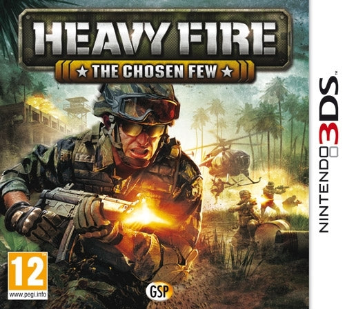 Nintendo 3DS Heavy Fire The Chosen Few 3D van GSP, doos voorkant met soldaat en helikopter, tweedehands