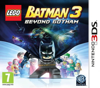 Nintendo 3DS LEGO Batman 3 Beyond Gotham van WB Games, doos voorkant met Batman en superhelden als LEGO-figuren, tweedehands