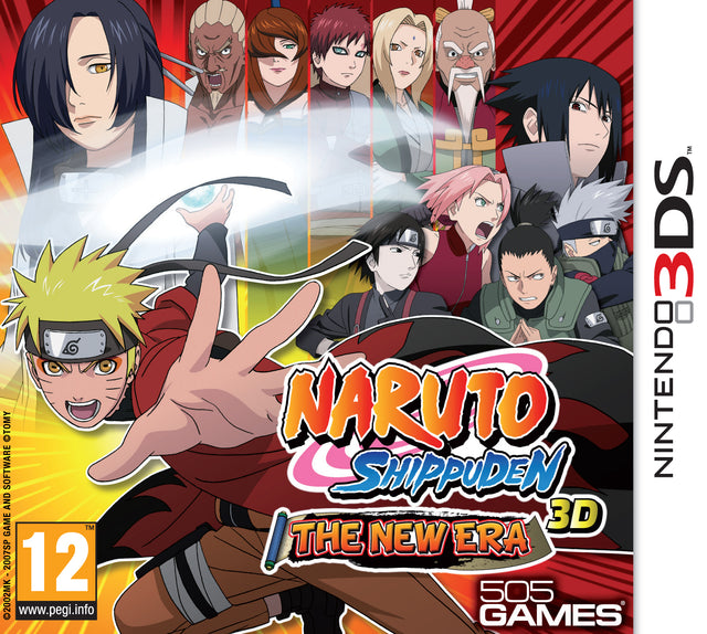 Nintendo 3DS Naruto Shippuden 3D The New Era, doos voorkant met Naruto en andere ninja's, tweedehands