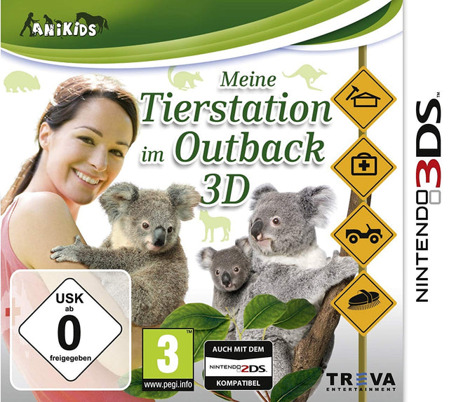 Nintendo 3DS Outback Pet Rescue 3D, Duitstalige doos voorkant Meine Tierstation im Outback 3D met koala's, tweedehands