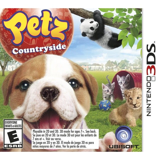 Nintendo 3DS Petz Countryside, doos voorkant met puppy, kittens en panda, Amerikaanse ESRB-uitgave, tweedehands