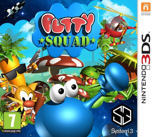 Nintendo 3DS Putty Squad van System 3, doos voorkant met een blauw kleifiguurtje, tweedehands