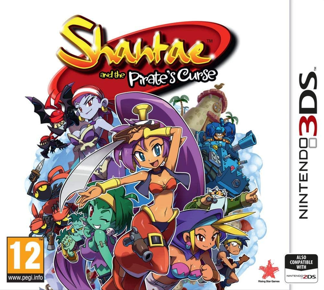 Nintendo 3DS Shantae and the Pirate's Curse, doos voorkant met Shantae met paars haar en piraten, tweedehands