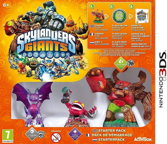 Nintendo 3DS Skylanders Giants Starter Pack, doos voorkant met drie figuren, tweedehands
