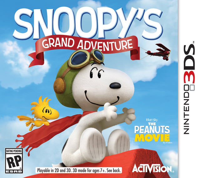 Nintendo 3DS Snoopy's Grand Adventure, doos voorkant, Amerikaanse uitgave met voorlopig ESRB-label, tweedehands