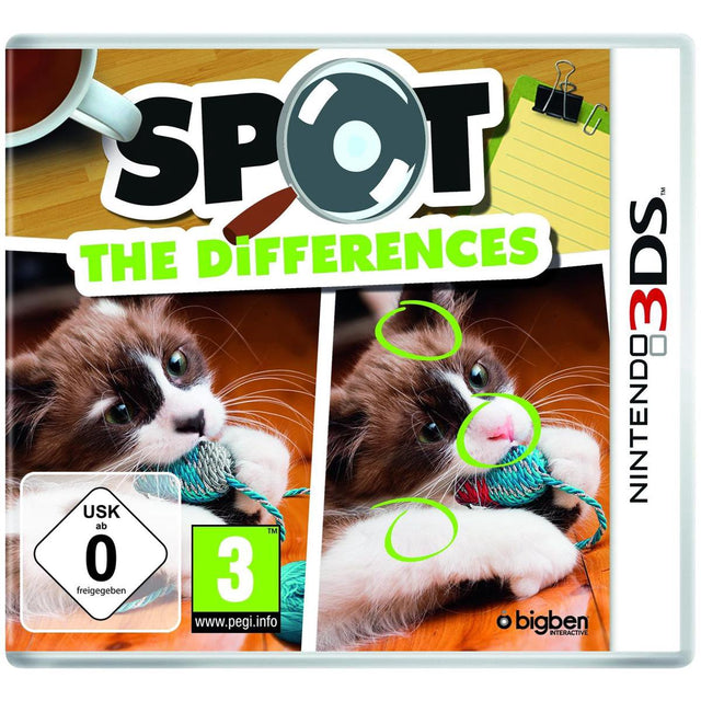 Nintendo 3DS Spot the Differences, doos voorkant met groot USK 0-label, tweedehands
