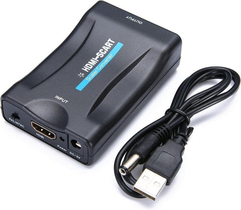 HDMI naar SCART converter voor Nintendo Wii, zwart met kabel, voorkant, tweedehands