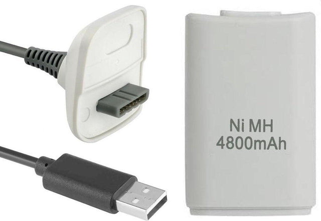 Play en Charge Kit voor Xbox 360, wit, oplaadkabel met NiMH-accupack van 4800mAh