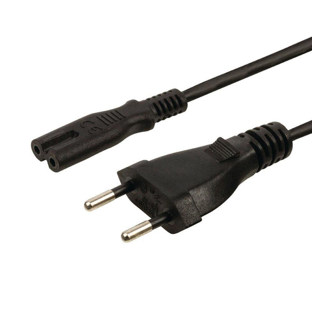 Stroomkabel met eurostekker en C7-stekker voor PS2, PS3 Slim en PS4, zwart, de twee stekkers van dichtbij, tweedehands