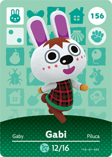Nintendo amiibo-kaart Animal Crossing Gabi nummer 156 serie 2, voorkant met wit konijn met sproeten, tweedehands