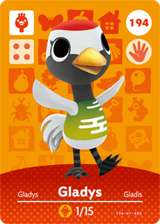 Nintendo amiibo kaart Gladys 194, Animal Crossing series 2, oranje kaart voorkant, tweedehands