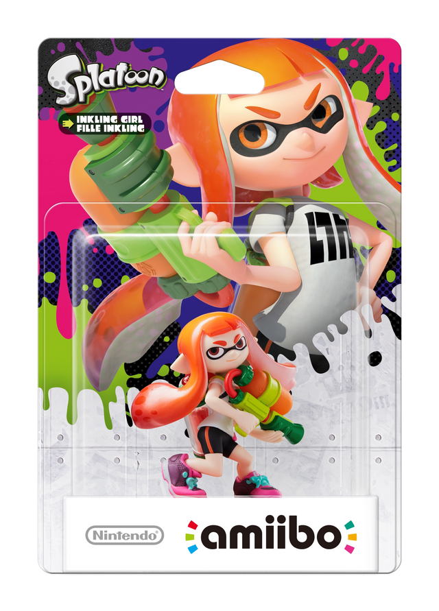 Nintendo amiibo Inkling Girl Splatoon series, oranje Inkling met inktgeweer in blisterverpakking, voorkant