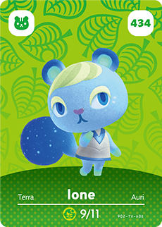 Nintendo amiibo kaart Ione 434, Animal Crossing series 5, groene kaart voorkant, tweedehands