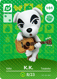 Nintendo amiibo-kaart Animal Crossing K.K. nummer 101 serie 2, SP-kaart, voorkant met witte hond met gitaar, tweedehands