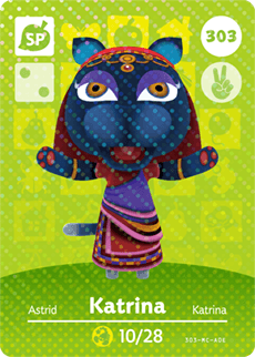 Nintendo amiibo-kaart Animal Crossing Katrina nummer 303 serie 4, SP-kaart, voorkant met panter in gewaad, tweedehands