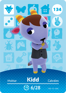 Nintendo amiibo kaart Animal Crossing Series 2 nr 134 Kidd, blauwe kaart met geit Kidd in grijs vest