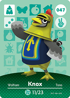Nintendo amiibo kaart Knox 047, Animal Crossing series 1, groene kaart voorkant, tweedehands