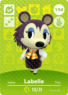 Nintendo amiibo kaart Animal Crossing Series 2 nr 104 Labelle, groene SP-kaart met egel Labelle met oranje sjaal