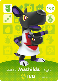 Nintendo amiibo kaart Mathilda 162, Animal Crossing series 2, geelgroene kaart voorkant, tweedehands