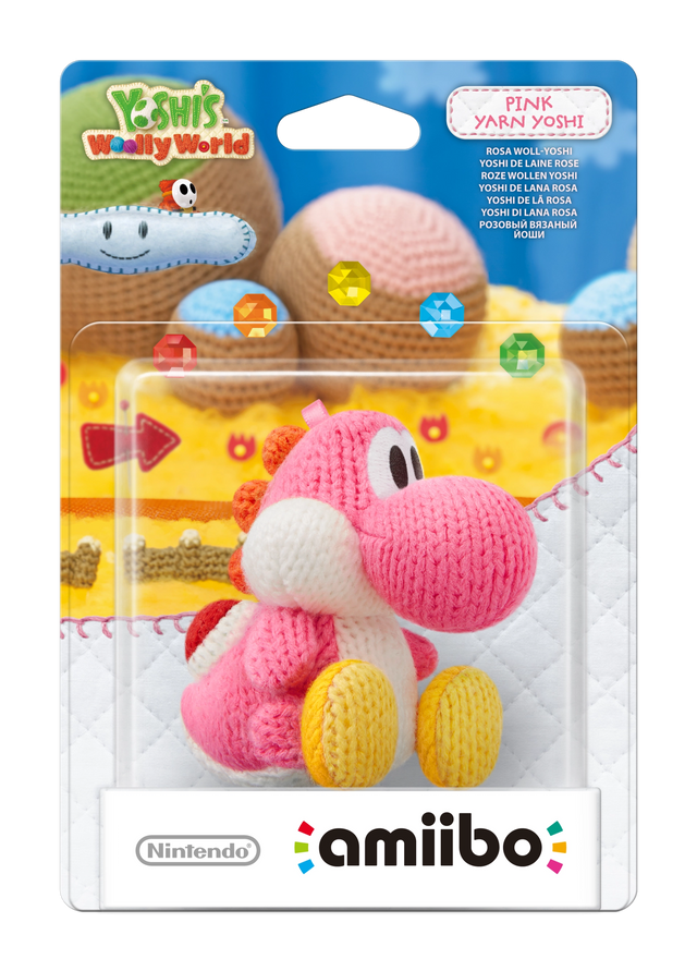 Nintendo amiibo Pink Yarn Yoshi Yoshi's Woolly World series, roze gehaakte Yoshi van wol in blister, voorkant