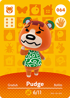 Nintendo amiibo kaart Pudge 064, Animal Crossing series 1, oranje kaart voorkant, tweedehands