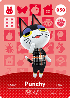 Nintendo amiibo kaart Punchy 050, Animal Crossing series 1, rode kaart voorkant, tweedehands