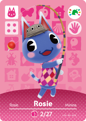 Nintendo amiibo-kaart Animal Crossing Rosie Festival promo, voorkant met blauwe kat met hengel, tweedehands