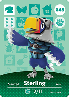 Nintendo amiibo-kaart Animal Crossing Sterling nummer 048 serie 1, voorkant met blauwe adelaar in harnas, tweedehands