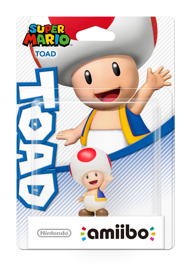 Nintendo amiibo Toad Super Mario series, zwaaiende Toad met rood gestipte muts in blisterverpakking, voorkant