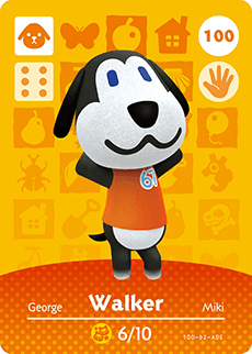 Nintendo amiibo kaart Animal Crossing Series 1 nr 100 Walker, oranje kaart met hond Walker in oranje shirt