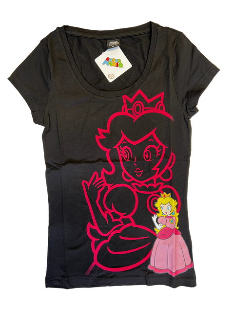 Bioworld-Super Mario: Peach - Zwart T-Shirt - XS (Nieuw)