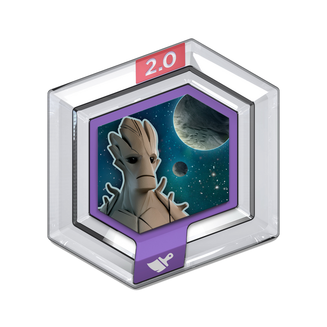 Disney Infinity Power Disc Groot's View, zeshoekige 2.0-schijf met paarse rand en Groot voor een sterrenhemel met planeet