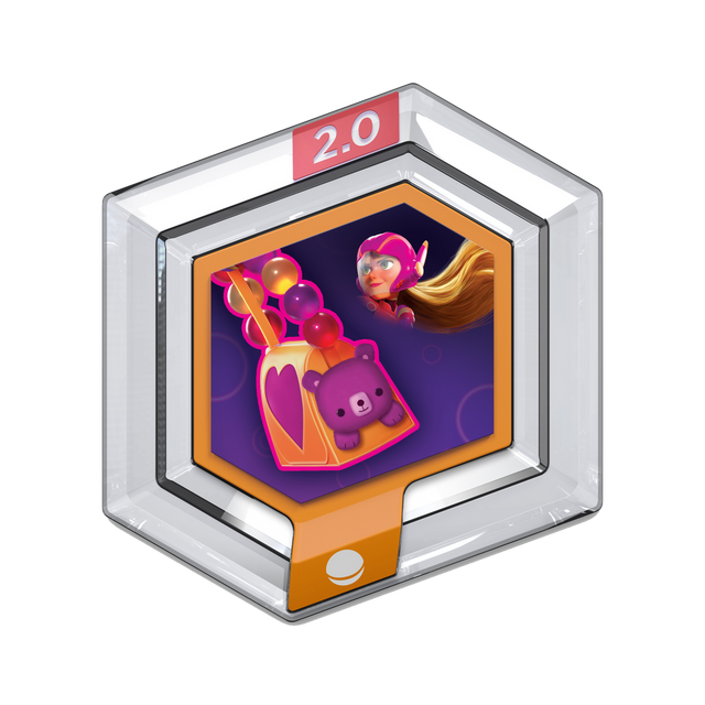 Disney Infinity 2.0 power disc Honey Lemon's Purse, zeshoekige disc met een roze tas met gekleurde ballen en Honey Lemon